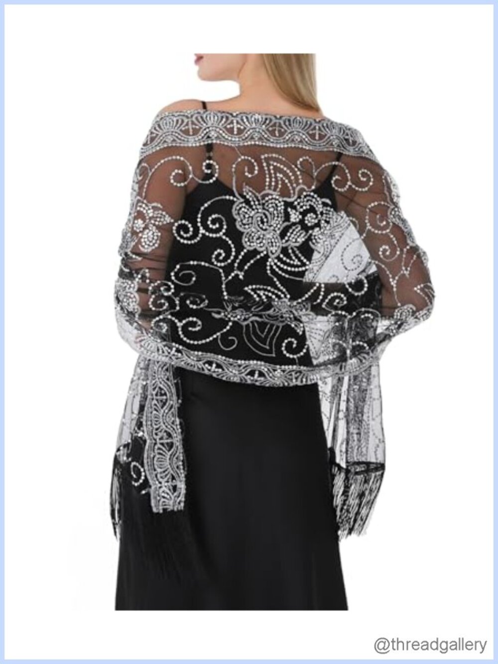 Chiffon Sequin Evening Shawl Wrap Bridal Party Fringe